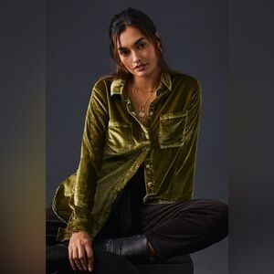2x plus Anthropologie pilcro Hadley velvet button down collar shirt moss green
